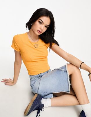 Only Cropped Lettuce Edge T-shirt In Orange