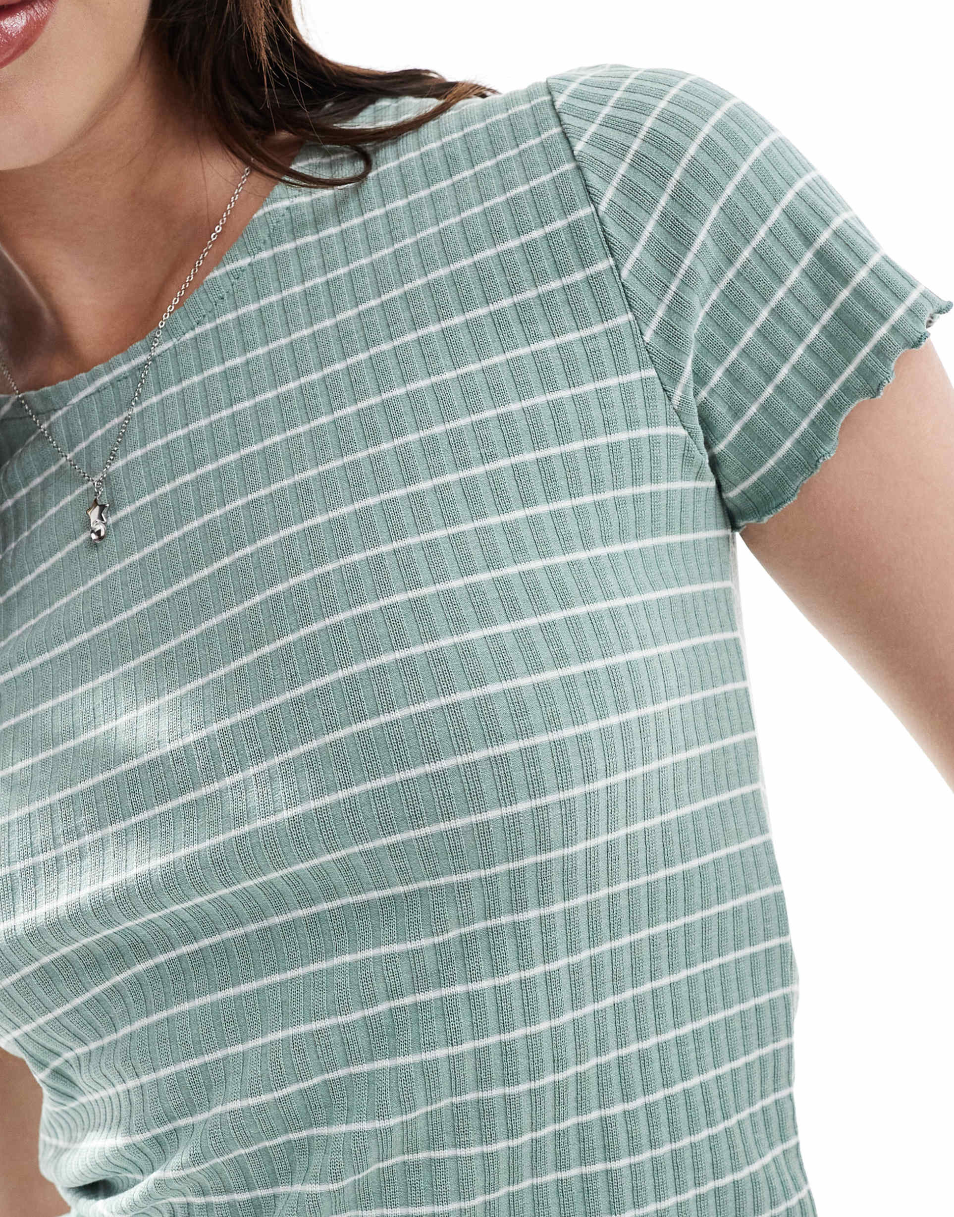only cropped lettuce edge t-shirt in sage stripes