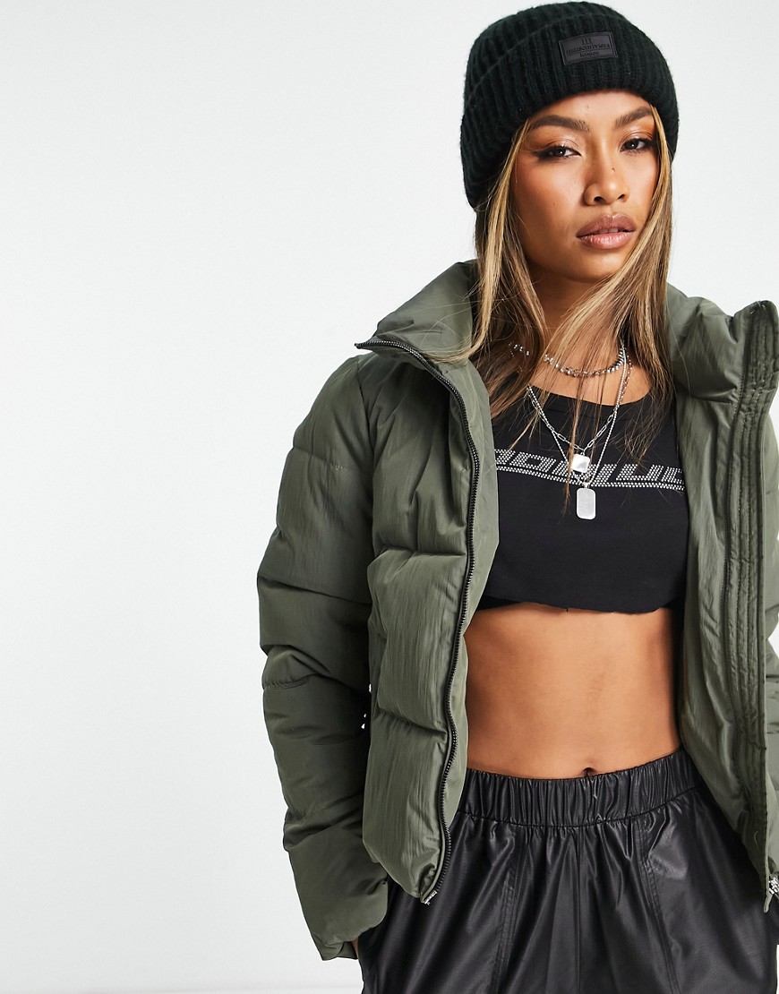 only cropped padded coat in khaki green