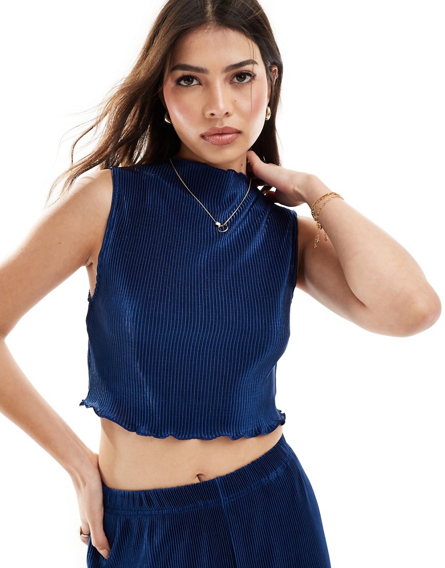 ONLY cropped plisse top co-ord in navy
