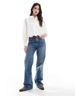 cropped pointelle shirt in white