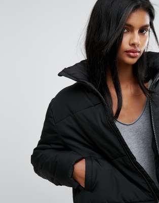 cropped black puffer jacket women's