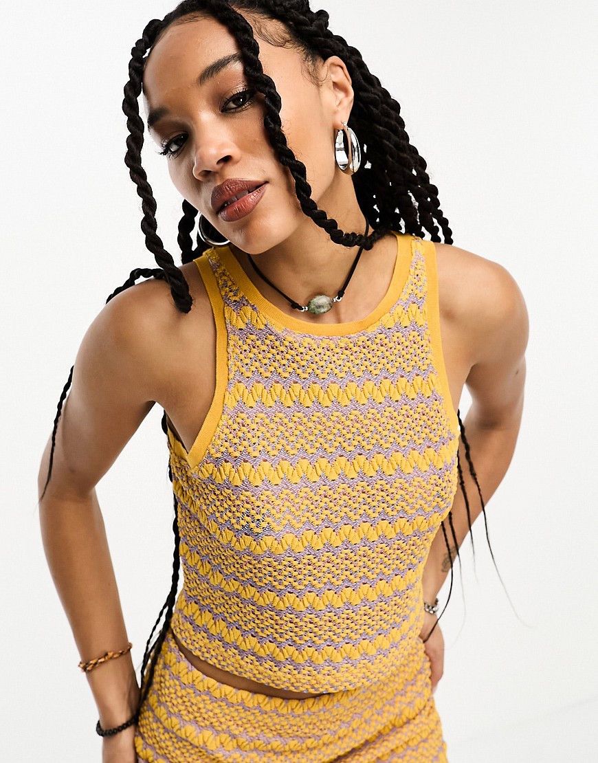 ONLY cropped racer neck co-ord in yellow zig zag