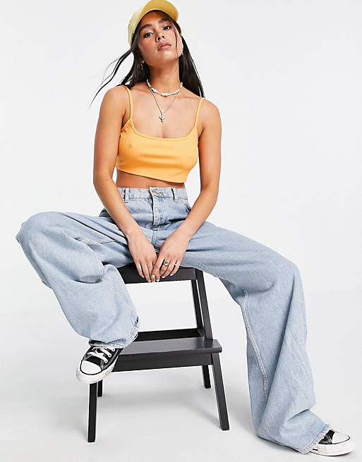 Only cropped rib top in orange