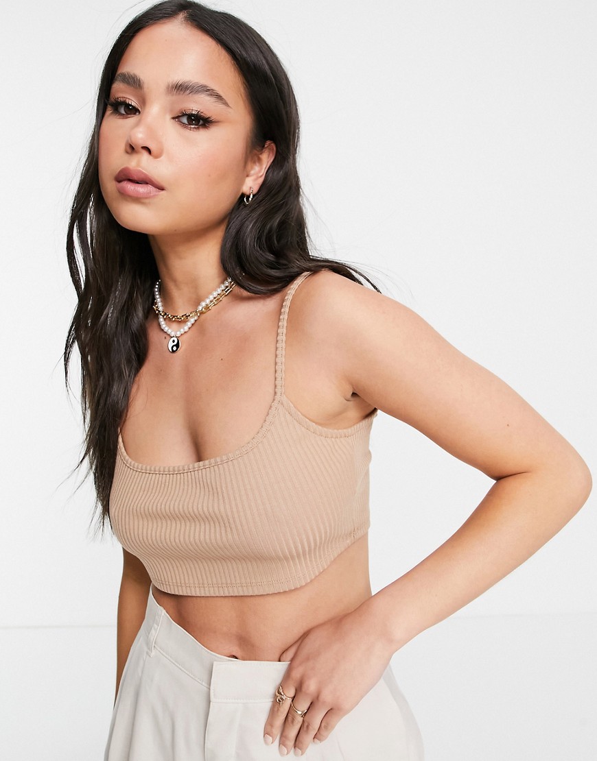 Only cropped rib top set in mocha-Brown