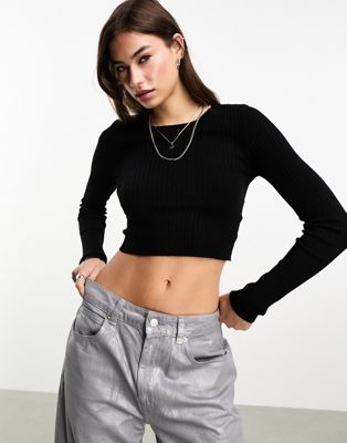 Only cropped ribbed jumper in black
