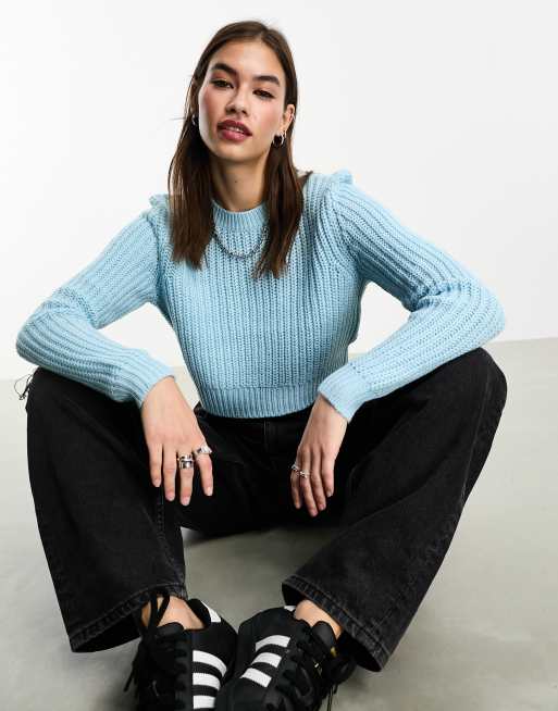 ONLY cropped ribbed jumper in light blue 