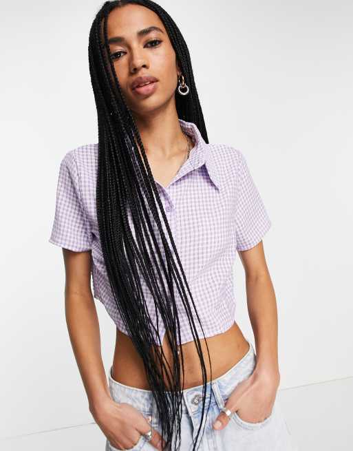 Only cropped shirt co-ord in lilac gingham