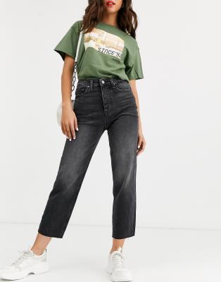 high waisted cropped straight leg jeans