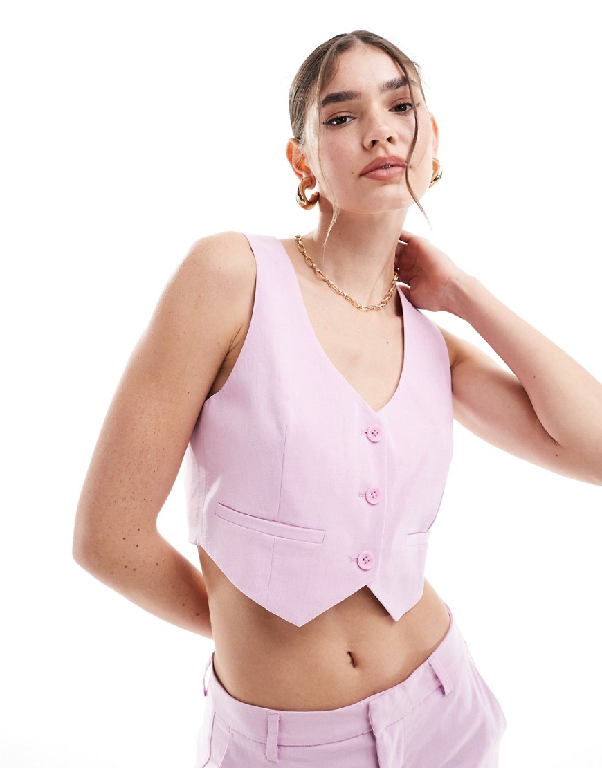 cropped suit vest in light pink - part of a set
