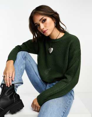 Only Cropped Sweater In Dark Green