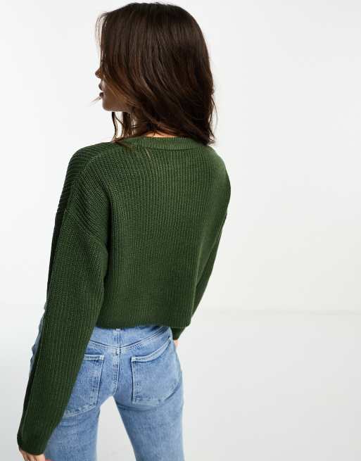 Only cropped sweater in dark green ASOS