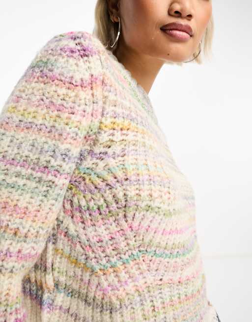 ONLY cropped sweater in multi pastel stripe 