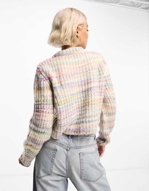 ONLY cropped sweater in multi pastel stripe 