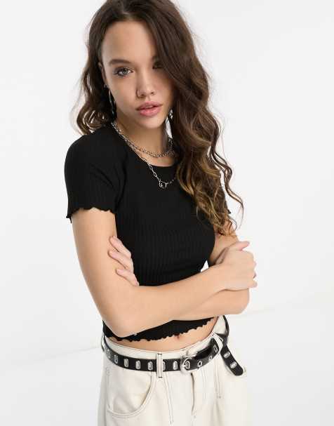 Only - Cropped t-shirt met geschulpte zoom in zwart - view 1
