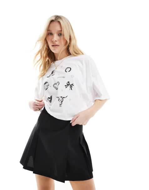 ONLY - Cropped T-shirt met grafische cowgirl-print in wit - view 1