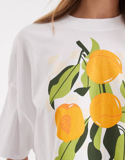Only - Cropped T-shirt met sinaasappelprint in wit, 3 van 4