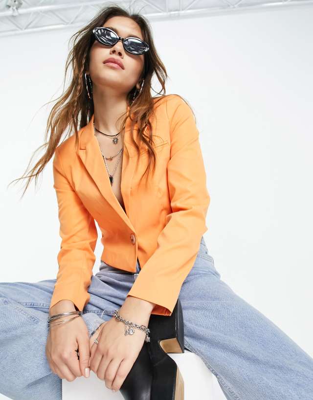 Only cropped tailored blazer in orange