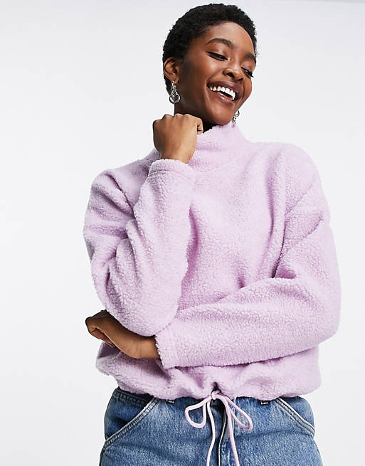 Only cropped teddy sweatshirt in lilac 
