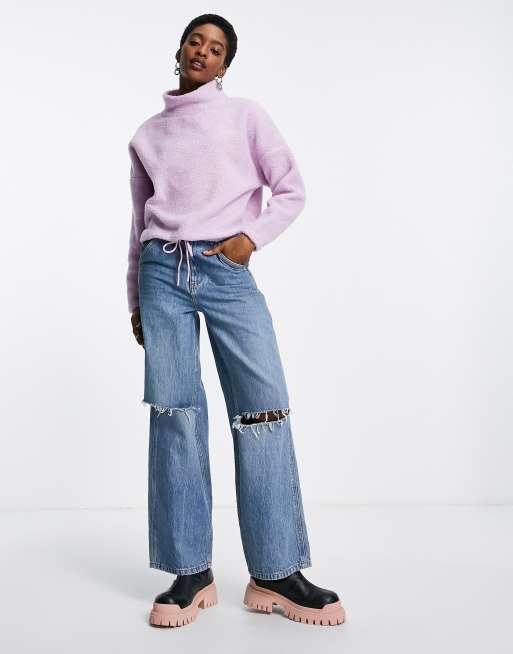 Only cropped teddy sweatshirt in lilac