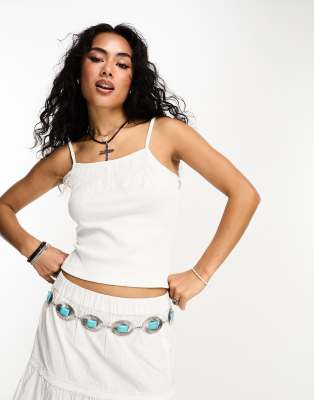 cropped top with feather trim in white