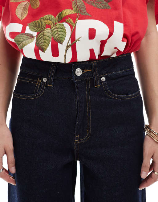 ONLY cropped wide leg folded cuffs jeans in indigo - part of a set
