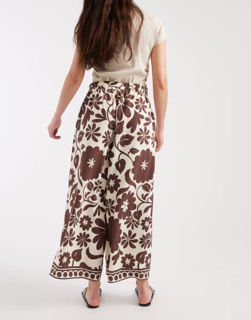 ONLY cropped wide leg pants in brown floral print, 5 of 5