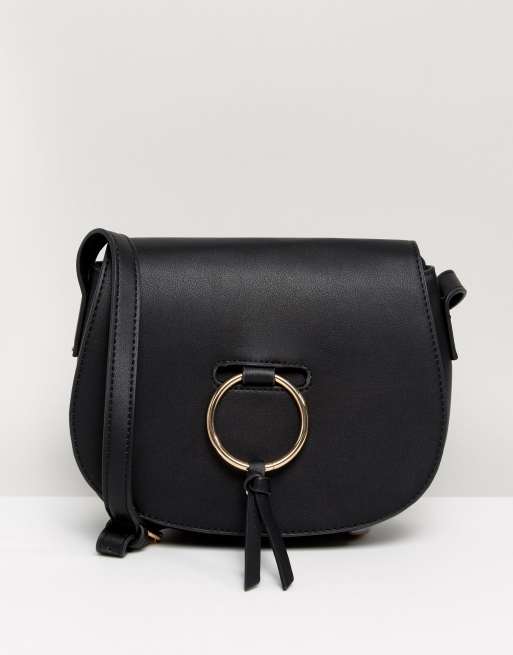 Faux Leather O-Ring Crossbody Bag