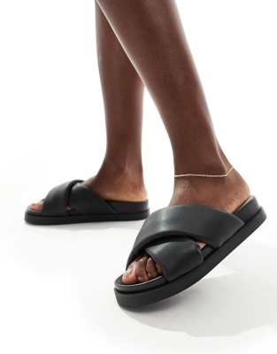 cross front sandals in black