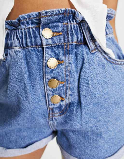 Only - Cuba - Mellemblå denimshorts med paperbag-talje , 3 af 4