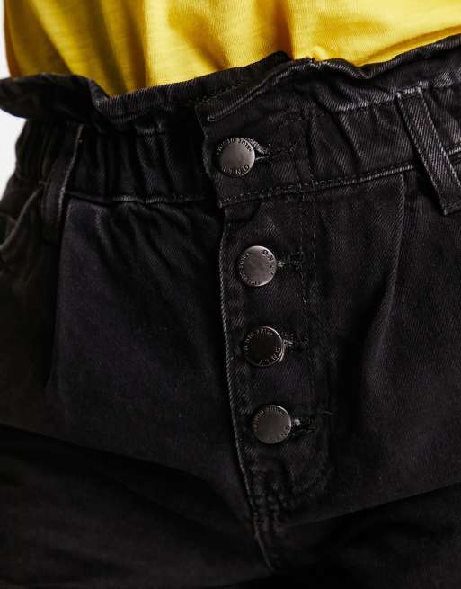Only Cuba paperbag denim shorts in black , 4 of 4