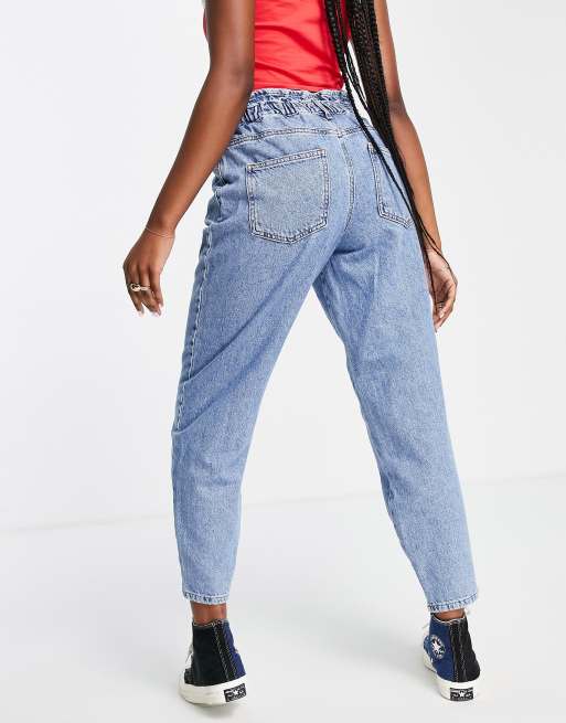 Only Cuba slouchy jeans with paperpag waist in light blue, 3 of 4