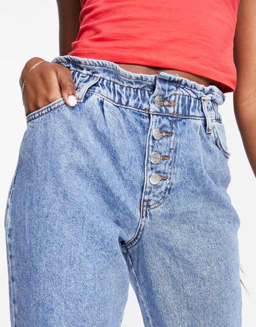 Only Cuba slouchy jeans with paperpag waist in light blue, 4 of 4