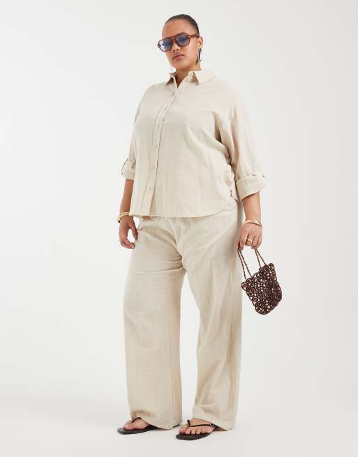 ONLY Curve 100% cotton long sleeve shirt in light beige (part of a set), 2 of 4