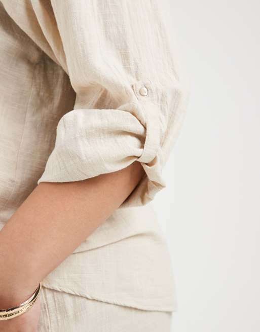 ONLY Curve 100% cotton long sleeve shirt in light beige (part of a set), 3 of 4
