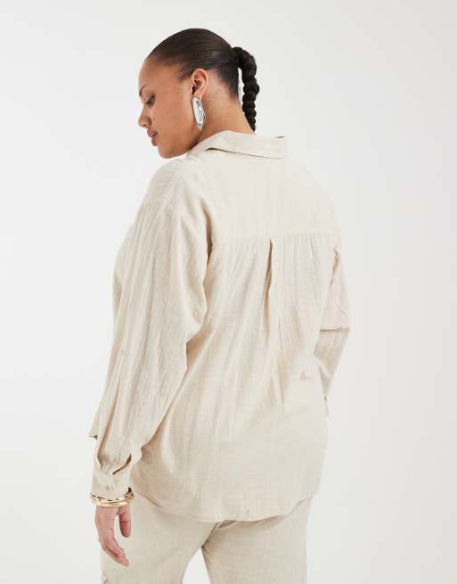 ONLY Curve 100% cotton long sleeve shirt in light beige (part of a set), 4 of 4