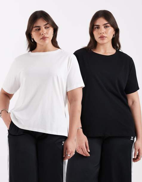 ONLY Curve 2-pack T-shirts in black & white - view 1