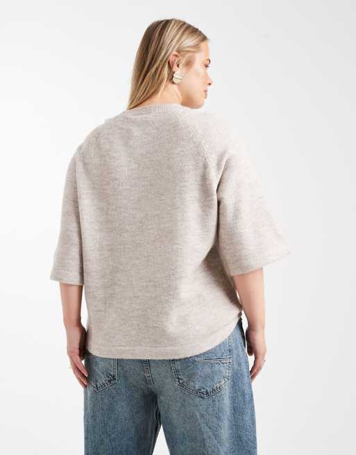 ONLY Curve 3/4 sleeve knit sweater in stone, 3 of 4