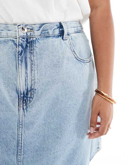 ONLY Curve a-line denim mini skirt in light blue
