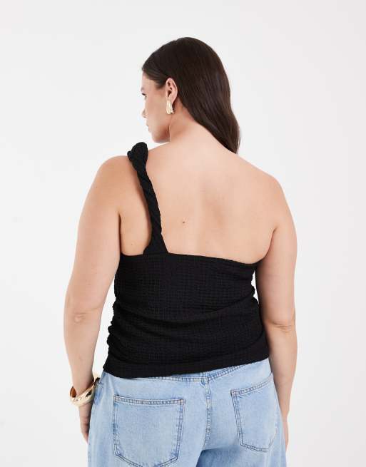 ONLY Curve asymmetric crinkle textured top in black, 4 of 4