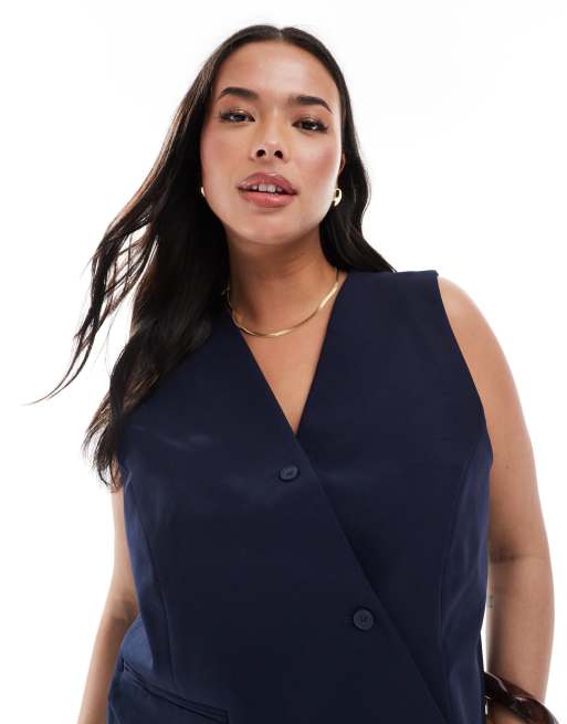 ONLY Curve asymmetric detail vest in navy, 2 of 4