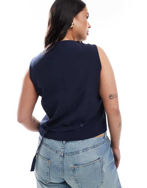 ONLY Curve asymmetric detail vest in navy, 4 of 4