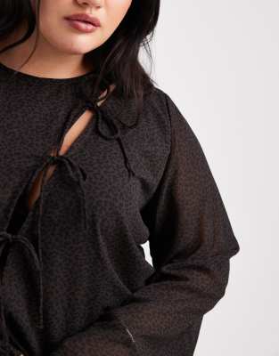 Only Curve Asymmetric Tie Detail Top In Brown