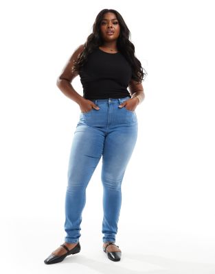 Only Curve Augusta High Rise Skinny Jeans In Light Blue Wash