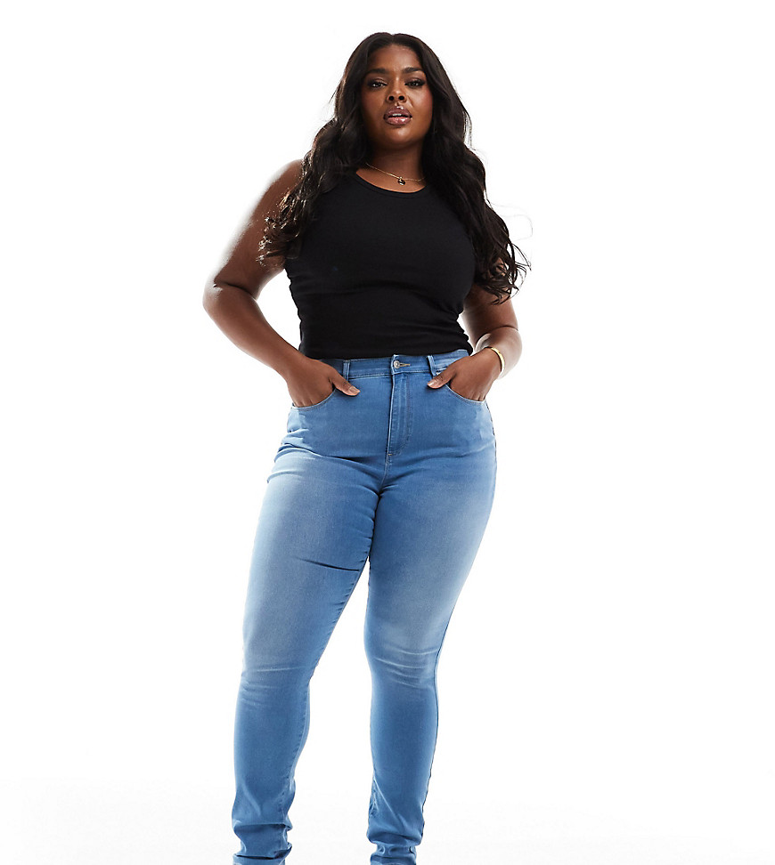 Only Curve Augusta High Rise Skinny Jeans In Light Blue Wash