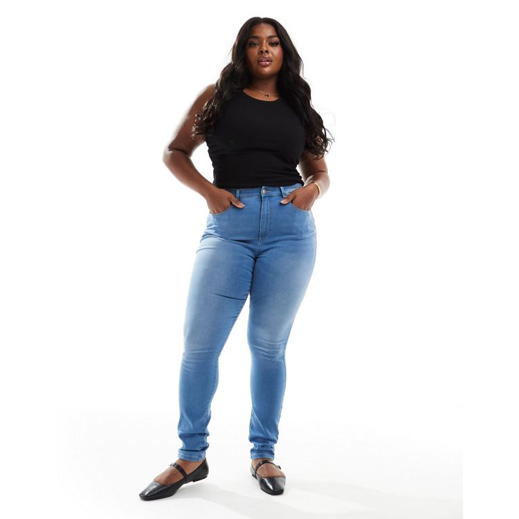 ONLY Curve Augusta high rise skinny jeans in light blue wash