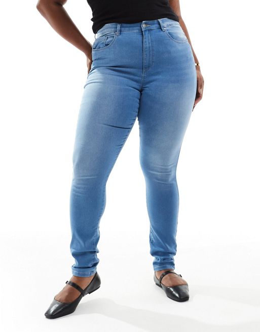 ONLY Curve Augusta high rise skinny jeans in light blue wash