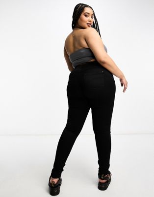 ONLY Curve Augusta high waisted skinny jeans in black