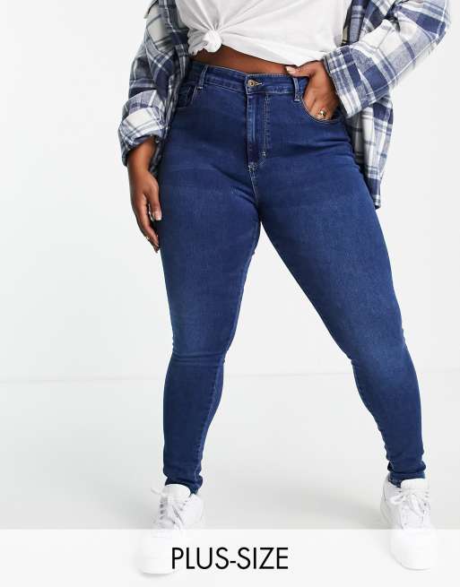 Only Curve Augusta high waisted skinny jeans in dark blue
