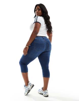 ONLY Curve Augusta high waisted skinny pedal pusher jean in mid blue wash